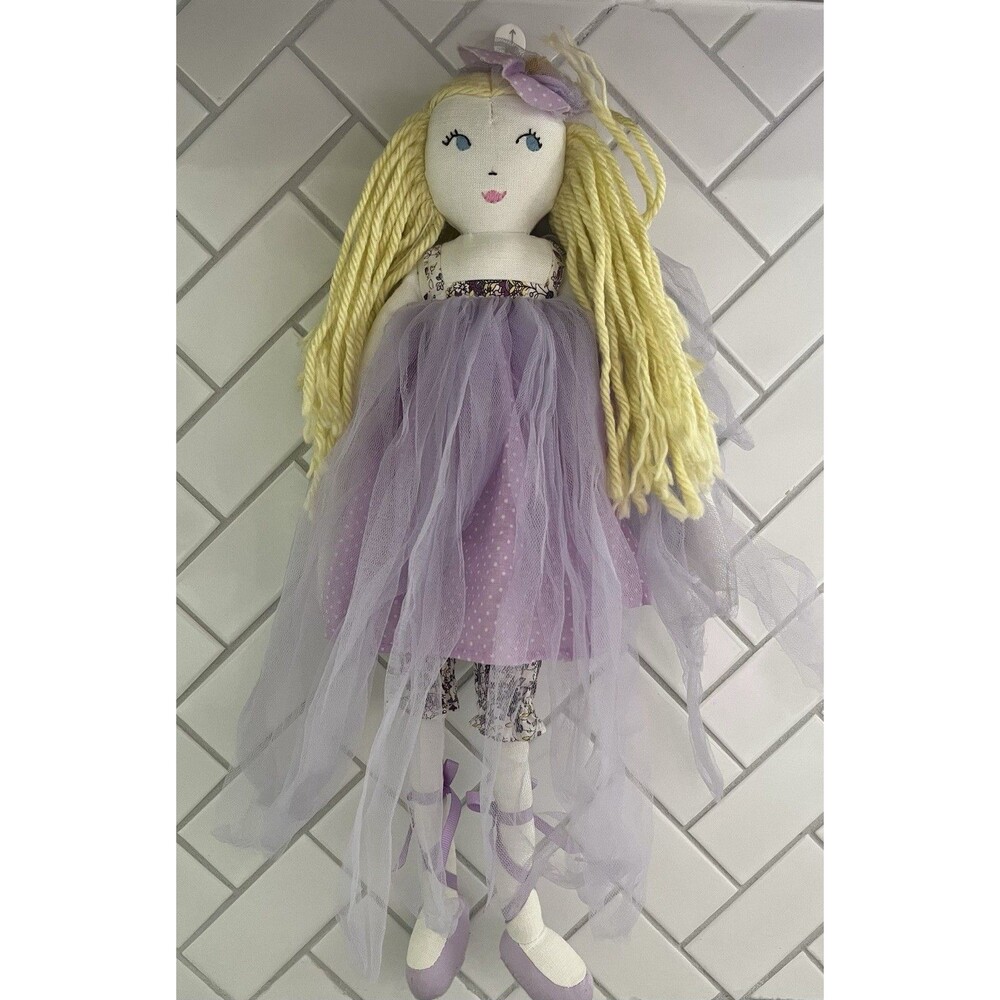Pottery Barn Kids 17” Doll Blonde Yarn Hair Purple Tutu Ballerina Fairy PBK